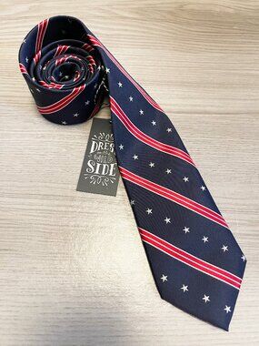 Wild Ties XL Navy Red White Stars Striped Patriotic Mens Necktie NWT